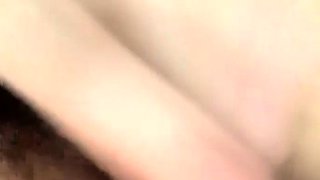 Busty curly brunette with big boobs fucks on couch