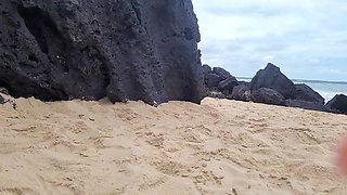 Beautiful Brazilian Making Out on the Beach with People Passing by