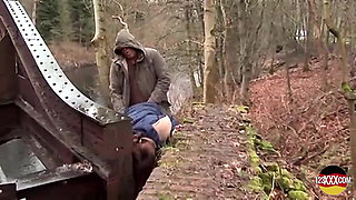 Cute Brunette Doesn't Mind Sucking and Fucking in the Rain