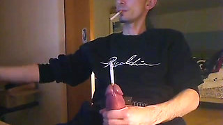 Cumming with cigarette in cock