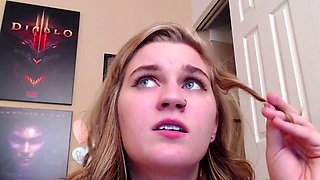 Close up with teen blonde sex doll rubbing her cunt
