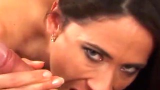 Pretty babe does blowjob and hard fuck with huge cock