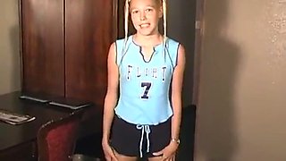 Pig tail Cheerleader gets her tiny kitty stuffed
