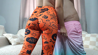 Indian stepsister is in Halloween leggings so stepbrother went there and fucked her big ass then they had sex
