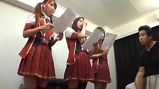 Kinky group of schoolgirls takes dildoes and vibrators in them pussyes.
