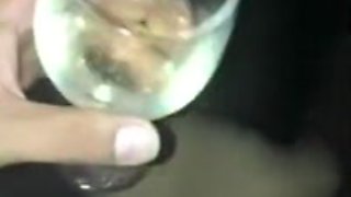 Drunk Latina gets fucked doggy, sucks thick cock and sips wine
