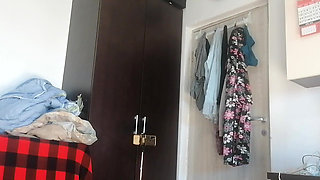 Sexy Latina Having Fun Trying on Clothes and Cutting Them