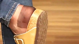 Nylons & Tight Jeans - Dangling in Classic Sandals
