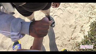 Pregnant Woman Is Abandoned by Her Husband and Masturbates a Stranger on the Beach Without Him Knowing Until She Gets All the Mi