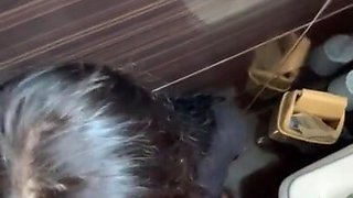 Wild mouth fuck in a toiler with a hot horny Russian brunette
