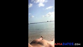 Amateur Beach Blowjob with a Mouthful of Cum