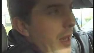 Oral loving French whore sucks dicks in public in a car