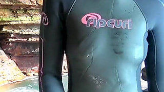 Wetsuit Cave Encounter: Secret Fun with Mysterious Stranger