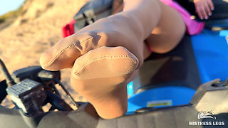 Pantyhose Feet on the Sand Beach: Her Soles in Nylons Tease You Part 1