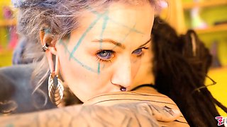 Tattooed lesbian takes deep fisting and huge toys, first-time DP ending in a raw, real orgasm