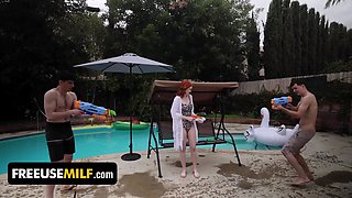 Freeuse red haired step mother will do anything to keep her lovely stepsons from joining the army