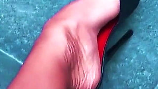 Stiletto Mules Sweaty Nylons JOI Feet