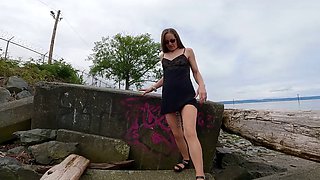 Longpussy, stop at an urban Beach while out for a Walk