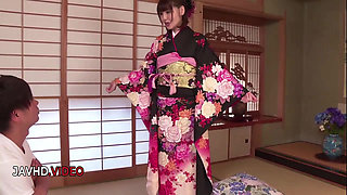 Sultry Asian beauty in kimono gets fucked fiercely then hotly cum filled today