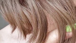 Your girlfriend teases you with her hair, big natural boobs, rides you and ask to cum inside her!