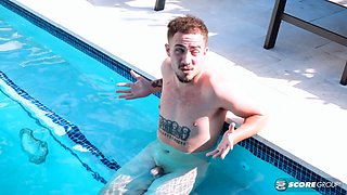 Marina Morris fucks in the pool & gets a cumshot on her big tits