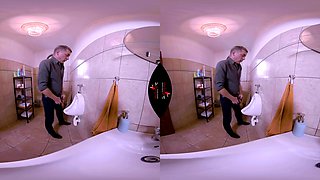 Toilet Tramp - Big Tit Blonde Pornstar Jerks Off A Guy In The Bathroom Voyeur 3d Porn