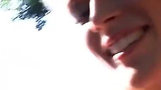Beautiful blonde threesome pussy fucking in the garden...cum in mouth