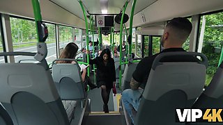 Hot Slim Busty Brunette MILF Enjoys Wild Sex With a Stranger Right On the Bus Full Of Other People