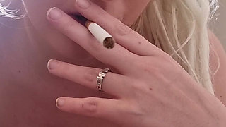 Pregnant Slut Plays with Pussy & Smokes Three Fags After Getting Fucked