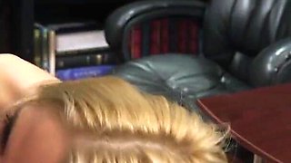Slutty blonde secretary bounces her big boobs