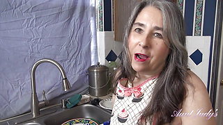 Auntjudys - Your Busty Step-aunt Grace Gives You a Handjob in the Kitchen