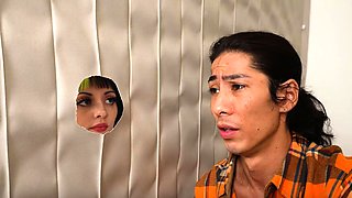 Kitty Cam sucks stepbros cock through the hole