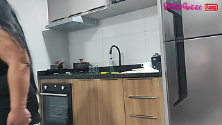 Traveling Stepmom, Solo Fans in Slow Motion, in the Kitchen