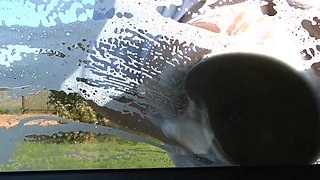 Blonde is flashing her big boobs in the outdoors