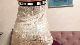 Short dress, high heels teasing