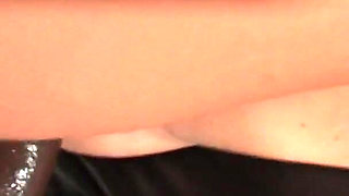 Blonde hottie sucks black cock on her knees then gets cream pie finale