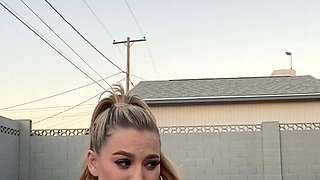 Blonde is flashing her big boobs in the outdoors