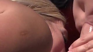 Brunette babe and blonde milf suck hard wang outdoors