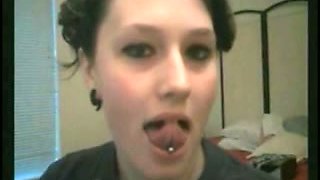Webcam solo with my ex GF demonstrating her long pierced tongue