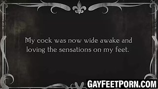 Hirsute buddy strokes cock while mouthing hot soles