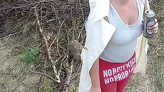 Pissing on a Muscles of Ants Huge Volume and Changing Her Wet Clothes Outdoor
