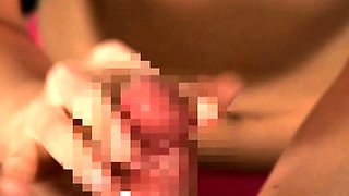 Asian bimbo sucks on a big cock close up
