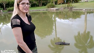 Beautiful woman with glasses Cory Chase enjoys outdoor sex.