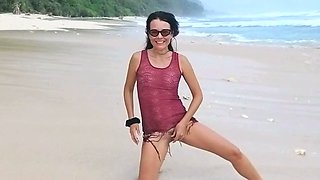 Public Beach Butt Plug Insertion by a Solo Female