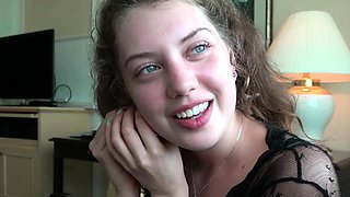Small titted brunette teen fingering on the bed