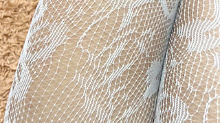 Rubbing my sexy legs in stockings and thong from top to bottom