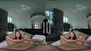 Nicole Doshi rides the big white cock of Oliver Davis in vr