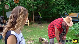 Daddy4k. surprise porno with daddy's fat cock while the bf is fixing the floor