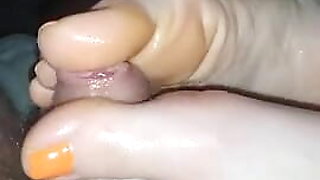 Footjob, fingering and riding cock