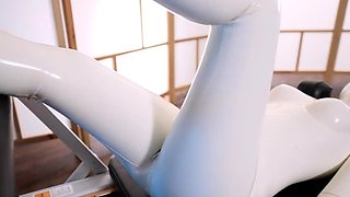 White latex doll gets her physical workout session with